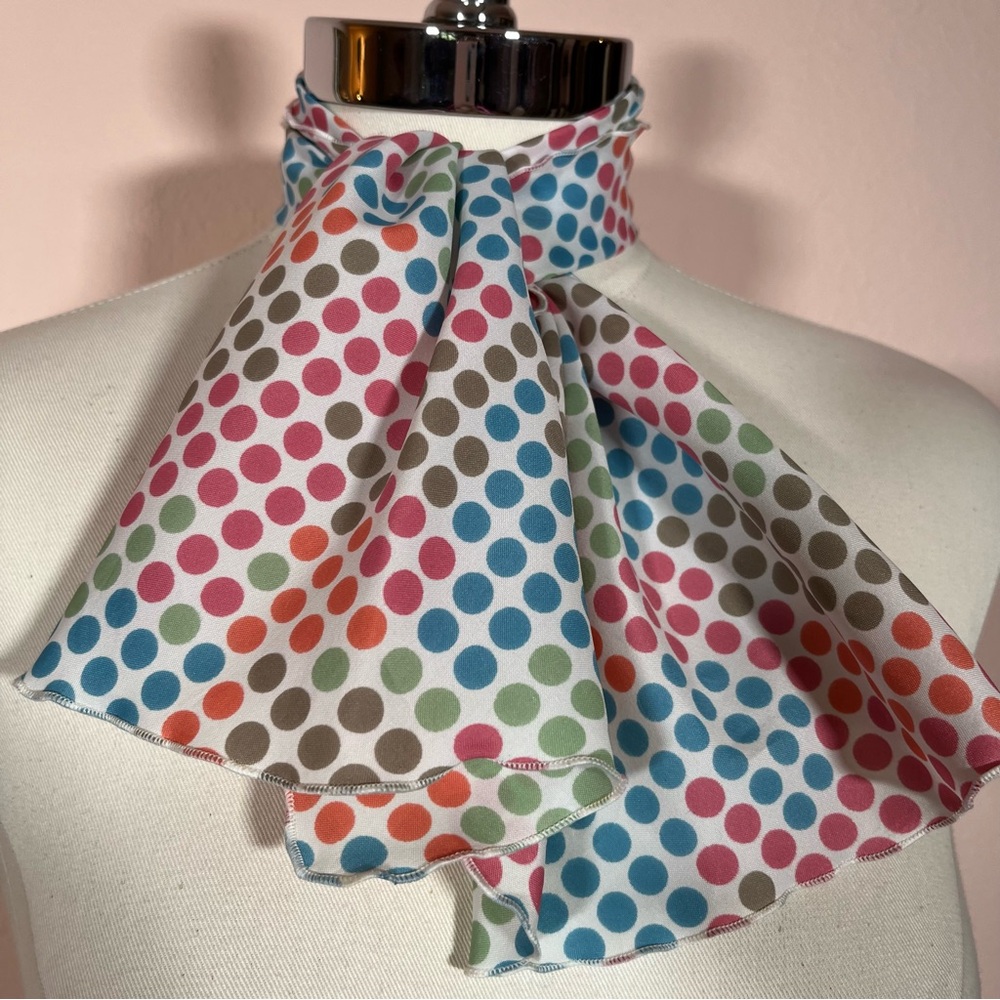 Vintage 1960 70 Art Deco polka dotted pastel Cravat Bow Neck Scarf